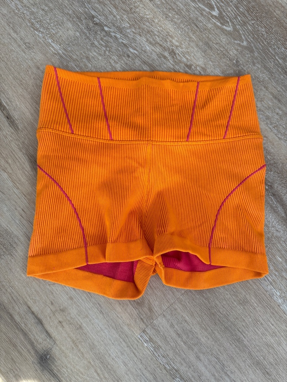 aerie Orange Ribbed Athletic Shorts with Pink Accents